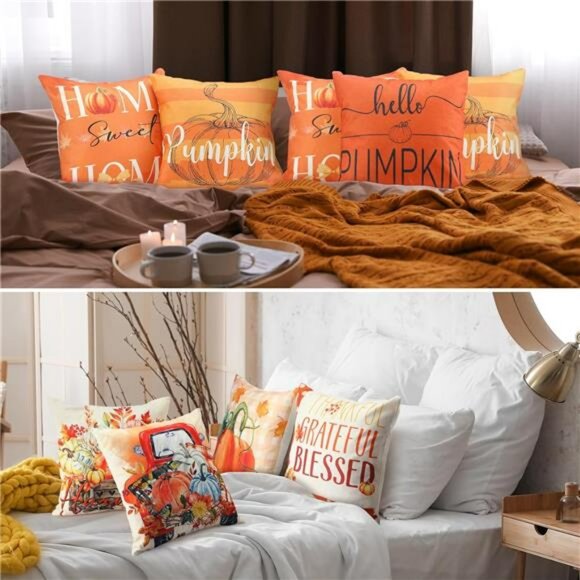 Fall Pumpkin Pillow Covers Set of 12 Thanksgiving Autumn Throw Pillow Cases 18x1 - Picture 5 of 8